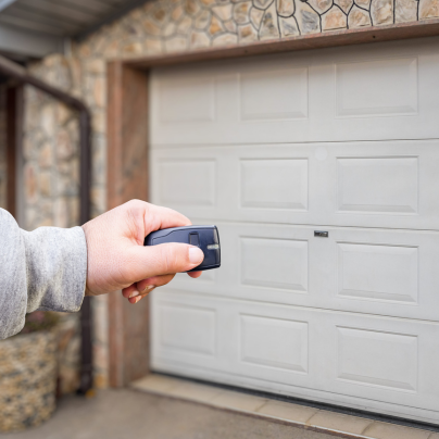 Oceanside security key fob pointing to a garage door